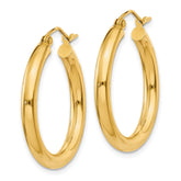 14k 3x25mm Polished Lightweight Tube Hoop Earrings